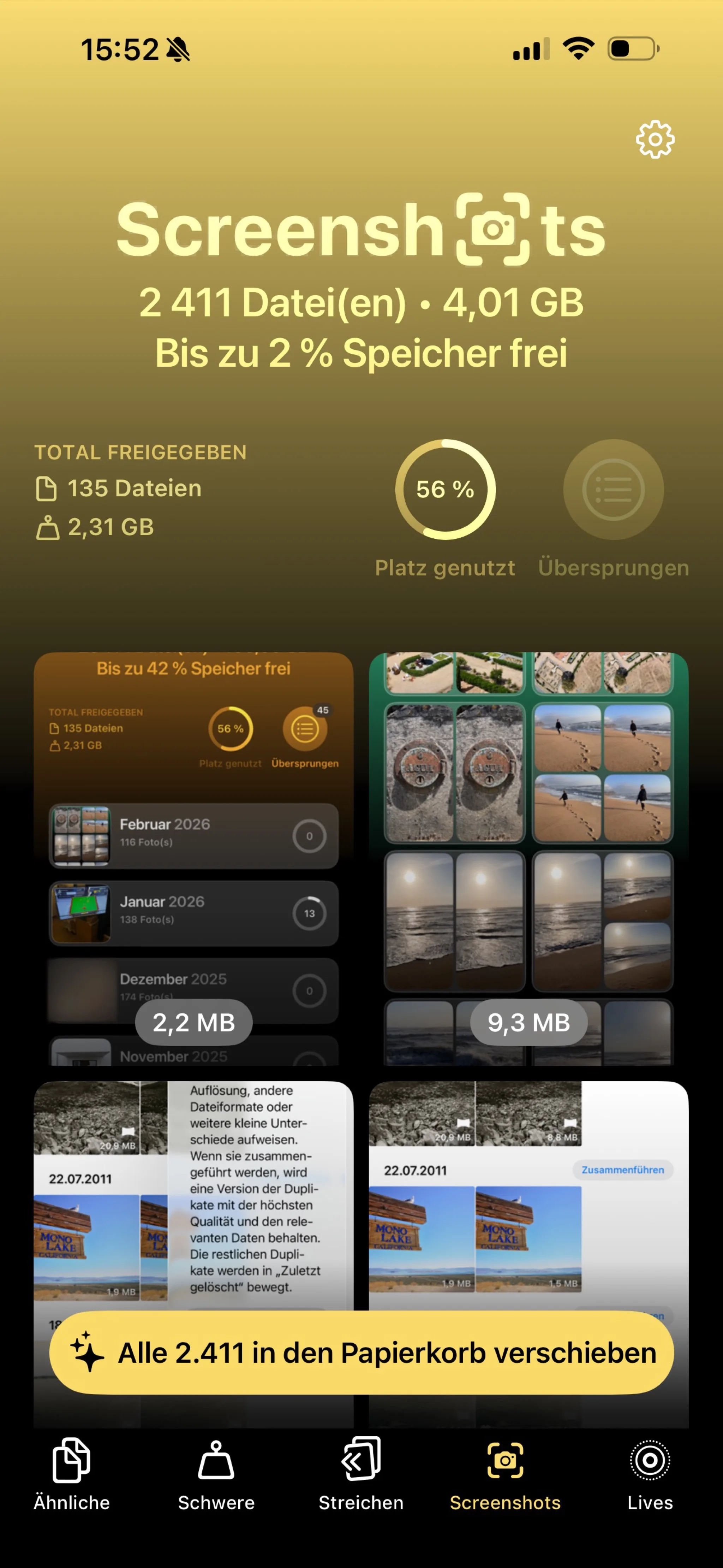 Screenshots können sich über die Jahre läppern