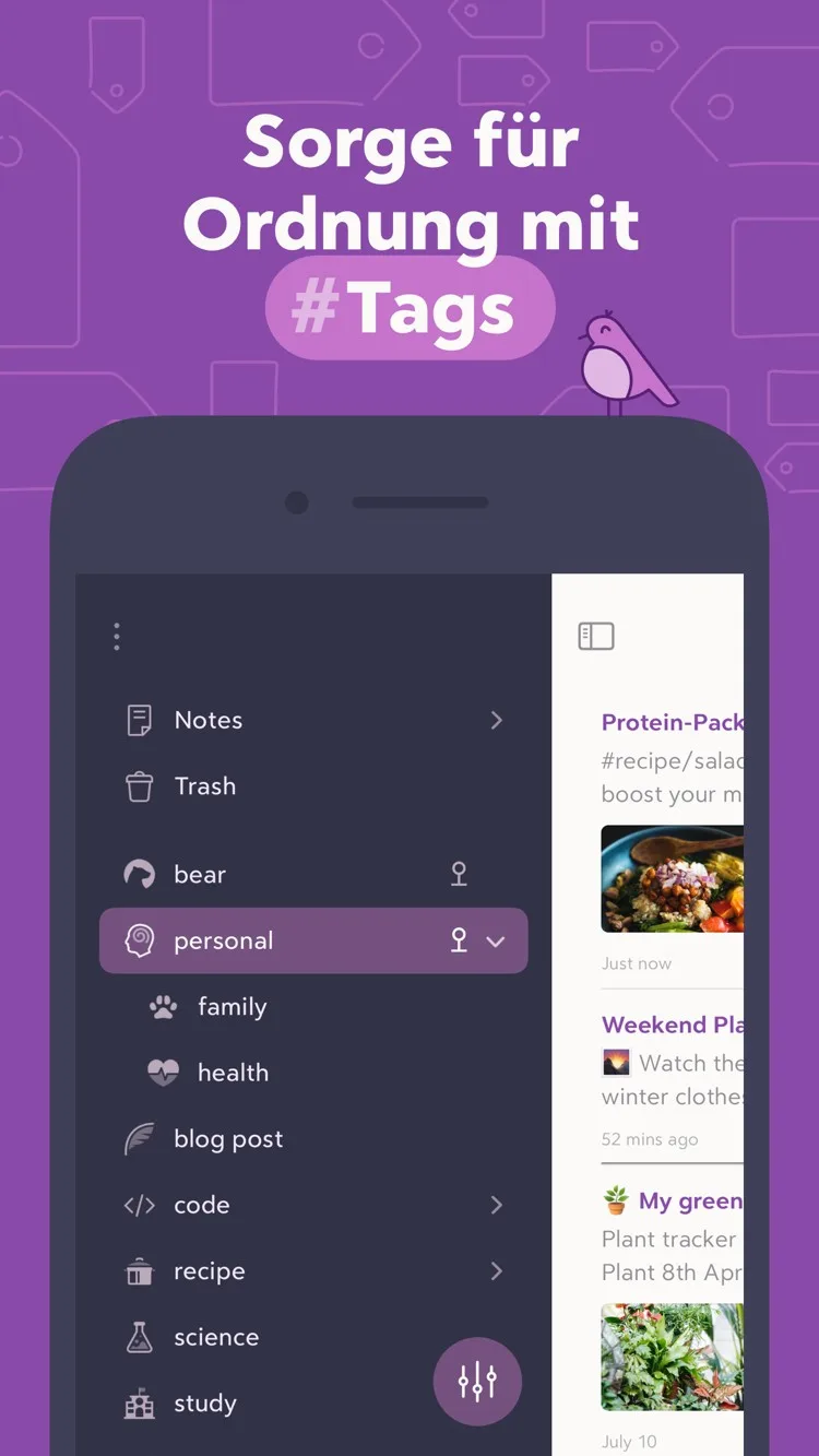 Bear – Tags statt Ordner: flexible Kategorisierung direkt im Text.