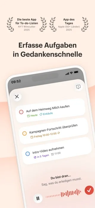 Todoist Aufgabe erfassen — natürliche Spracheingabe mit automatischer Datumserkennung.